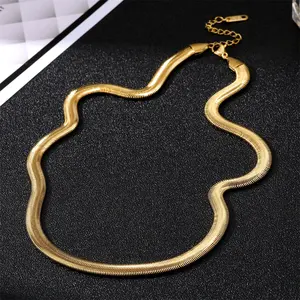 KISSWIFE Wholesale Stainless Steel Jewelry Gold Plated Waterproof Thick Snakebone Choker Cuban Snake Chain Necklaces