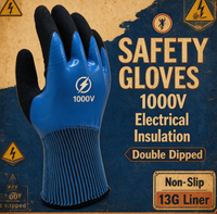 Gants de sécurité électriques en polyester tricoté 13G 1000V avec double revêtement en latex moussé