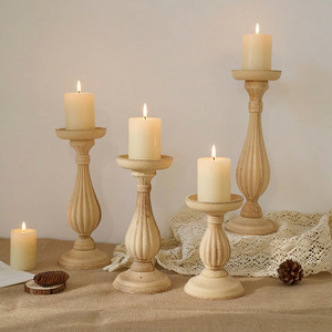 Wooden Candlestick Holder Column Shape European Style Home Decoration Unfinished Decorative <b>Ornament</b> - Product Image 1
