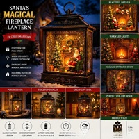 Lanterne de Noël en résine plastique lumineuse avec globe de neige, Père Noël au bord du foyer, eau scintillante tourbillonnante, décoration de maison pour les fêtes