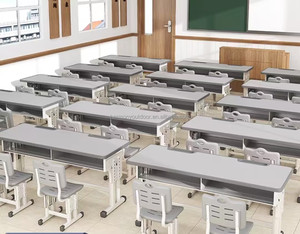 Ensemble de table et chaise double en bois réglable en hauteur pour salle de réunion traditionnelle, salle de classe, élèves du primaire et du secondaire - Product Image 3