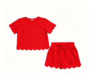 Conjunto Casual de 2 Piezas para Niñas, Camiseta de Manga Corta con Dobladillo Festoneado de Color Sólido y Pantalones Cortos con Cordón, <span class=keywords><strong>Ropa</strong></span> de Verano para Niños, <span class=keywords><strong>Ropa</strong></span> de Algodón - Product Image 5