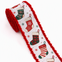 Ruban de Noël à bords effilochés E Magic Wholesale, ruban de Noël à bordure métallique rouge et blanc, ruban artisanal en tissu flocon de neige pour Noël