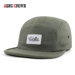 Casquettes de camping à 5 panneaux en laine Melton à bord plat, personnalisées OEM ODM, avec étiquette tissée, unisexes, chaudes pour l'hiver, réglables, pour la course à pied - Product Image 2