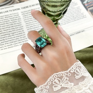 Fashion Statements Jewelry Eco-friendly Copper Black Gold Plated 12*16mm Colorful Zircon <b>Adjustable</b> <b>Ring</b> Gold Plated for Women - Product Image 5
