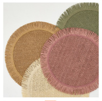 Sous-verre rond en papier tissé fait à la main, bord en pompon, design moderne et simple, sous-verre chinois, tapis de table, décoration de table, résistant à la chaleur