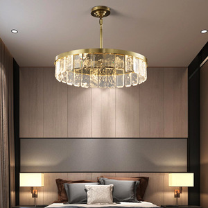 New Modern <b>Chandeliers</b> Indoor Hotel Decorative Dimmer Gold Round <b>Crystal</b> Ring Pendant <b>Light</b> - Product Image 3