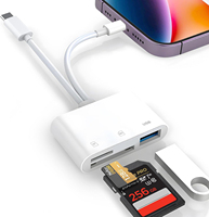 Lecteur Compatible 3-en-1 USB-C Lightning pour Carte Mémoire SD TF, Adaptateur Double Connecteur Type-C pour Appareil Photo avec Doubles Fentes