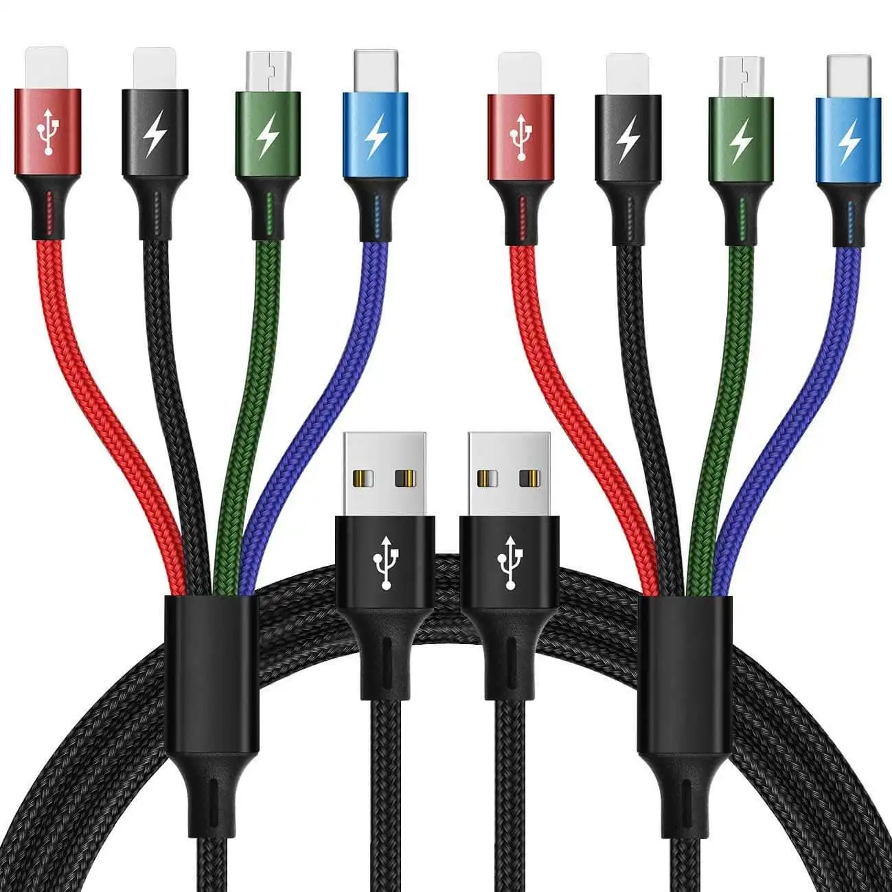 Factory Nylon Braided Micro USB Type C Electric Cable 4 In 1 3A Multi Fast Charging USB Data Cable Mobile Phone Flex Cables