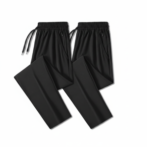 Pantalon décontracté d'été pour homme en soie glacée, séchage rapide, respirant, anti-plis, coupe droite, léger, taille mi-haute - Product Image 1
