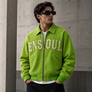 Giacca Streetwear Personalizzata in Corduroy 400GSM <span class=keywords><strong>Oversize</strong></span>, Effetto <span class=keywords><strong>Vintage</strong></span> con Ricamo in Ciniglia e Zip per Uomo - Product Image 1