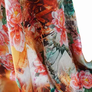 Новое поступление, итальянский дизайн, благородная и элегантная 100% Шелковая атласная ткань с цветочным принтом для женского платья