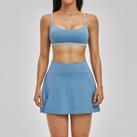Set Rok Tenis 2-Piece Custom Sportswear Golf Bra Casual Wear Bernapas dan Elastis untuk Wanita dengan Celana Pendek Terpadu