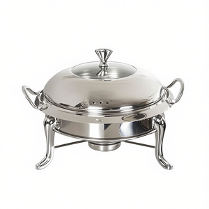 Stainless Steel Round Chafing <b>Dish</b> <b>With</b> <b>Glass</b> <b>Lid</b> Alcohol Heater Warming Equipment 60-80C Continuous Heating - Product Image 1