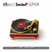 Broche personnalisée en émail dur plaqué or, motif tourne-disque vinyle, pour revers de veste, MOQ 50 pièces, idéal pour cadeau musical rétro