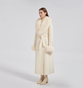 Бежевое пальто из кашемира и шерсти с натуральным мехом лисы, двустороннее, 10% кашемир, 90% шерсть, зимнее, длинное, женское - Product Image 4