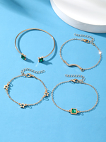 Nouvelle Mode 4 Pièces/Ensemble Bracelet Chaîne Ajustable Géométrique Étoile Diamant Carré Cristal Vert Vintage Bijoux pour Femme