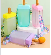 Bouteille d'eau créative en forme de bâtonnet de glace de 300 ml, multicolore, avec paille et corde, logo personnalisable, vente en gros - Product Image 2