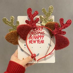Christmas Kids Antler Headband Sweet Handmade Hair Clip Holiday Party Costume Cosplay Headdress with Glass Drill & Santa <b>Bow</b> - Product Image 4