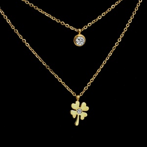 Collar de Acero Inoxidable con Doble Cadena y Circonitas, Chapado en Oro 18K, Estilo Moderno, Precio al por Mayor, Ideal para Fiestas y Citas, Regalo - Product Image 3
