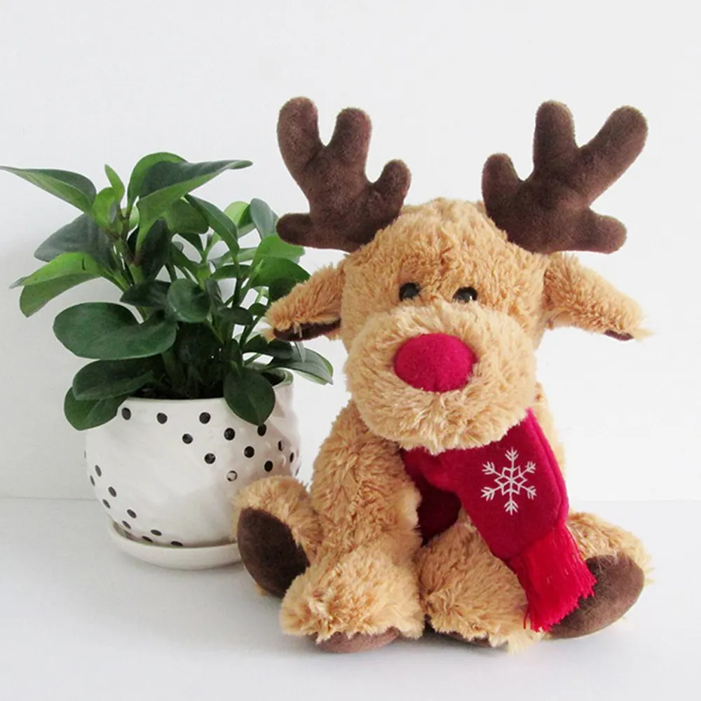 Xmas decor custom cute red scarf soft reindeers plush toys christmas reindeer stuffed animal