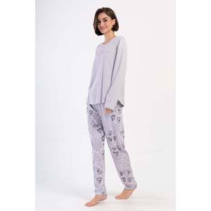 Conjunto de Pijama de Gasa de Algodón para Mujer, Cuello Redondo, Manga Larga, Talla XXL, Cierre con Botones y Cintura Elástica, Talla 3XL, Diseño de Personajes Animados en 3D - Product Image 3