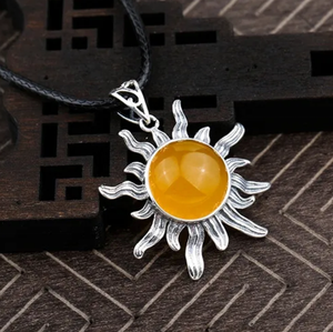 Vendita all'ingrosso <span class=keywords><strong>in</strong></span> rhodiato 925 <span class=keywords><strong>in</strong></span> argento Sterling cristallo ambrato ciondolo con ciondolo a forma di sole fiore moda donna - Product Image 2