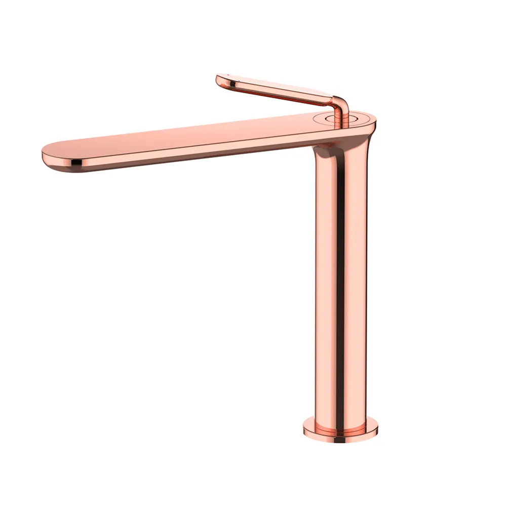 Rose Gold Finish Single Hole Brass Basin Mixer Tap Deck Mounted Copper Bathroom Faucet