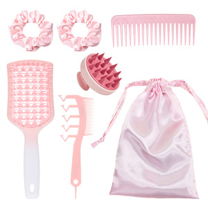 Ensemble brosse à cheveux massante pour le cuir chevelu Wanmei rose avec peigne et chouchous pour usage domestique - Product Image 1