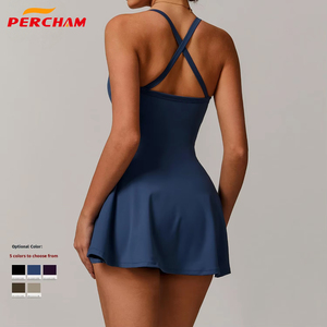 Robe de tennis pour femmes avec bretelles croisées au dos, haute élasticité, sans manches, col en V, respirante, vêtements de sport, logo personnalisé, robe de yoga, robe de golf - Product Image 3