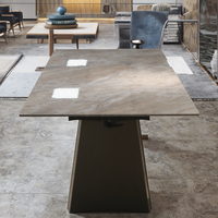 Meubles de salle à manger rectangulaires en céramique de luxe moderne personnalisés, pieds en métal, verre trempé, pliables, extensibles, réglables