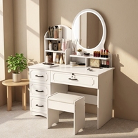 Ensemble de coiffeuse moderne blanche avec miroir LED intelligent, tabouret et 4 tiroirs pour chambre à coucher