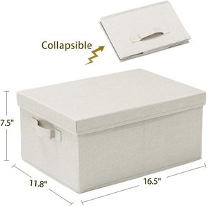 HOONEX Contenitori Pieghevoli e Impilabili, Set da 2 con Coperchi e Maniglie, Cartone Resistente 165x118x75 Pollici Beige - Per Scarpe, Libri, Vestiti - Product Image 5
