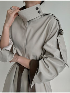 Cappotto Lungo Vintage di Alta Qualità per Autunno e Inverno, <span class=keywords><strong>Trench</strong></span> Oversize Doppiopetto con Cintura in <span class=keywords><strong>Pelle</strong></span> per Donne - Product Image 1