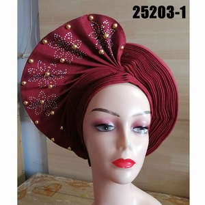 Cravate Aso Oko entièrement brodée à la main pour mariage traditionnel Sinya Beautiful Ladies Auto Gele Headtie With Pearl - Product Image 5