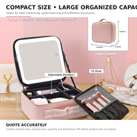 Trousse de Maquillage Portable MoonlitGlow en PU avec Miroir LED et Séparateurs Ajustables, Grande Capacité, pour Voyage