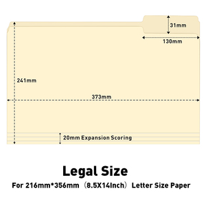 Foska 1/3 cắt Tab và Tab cắt thẳng màu be A4 FC Kích thước thư hợp pháp Kích thước thư mục giấy <span class=keywords><strong>manilla</strong></span> cho các tập tin tài liệu giấy - Product Image 5