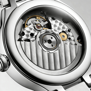 Montre pour femme en acier inoxydable avec cadran blanc à chiffres romains, phase de lune et lunette sertie de diamants Longinesing - Product Image 6