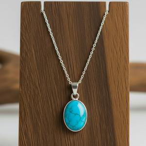 Vente chaude 925 Sterling Silver Dainty Chaîne Style Bohème Naturel Turquoise Guérison Cristal Pierres 18K Or Pendentif Mode - Product Image 1