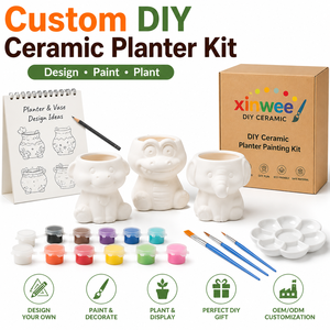 Kit de peinture DIY pour pot de fleurs en céramique en forme d'éléphant, 8 couleurs de peinture, artisanat artistique pour enfants, pot de fleurs, décoration de bureau, cadeau - Product Image 2