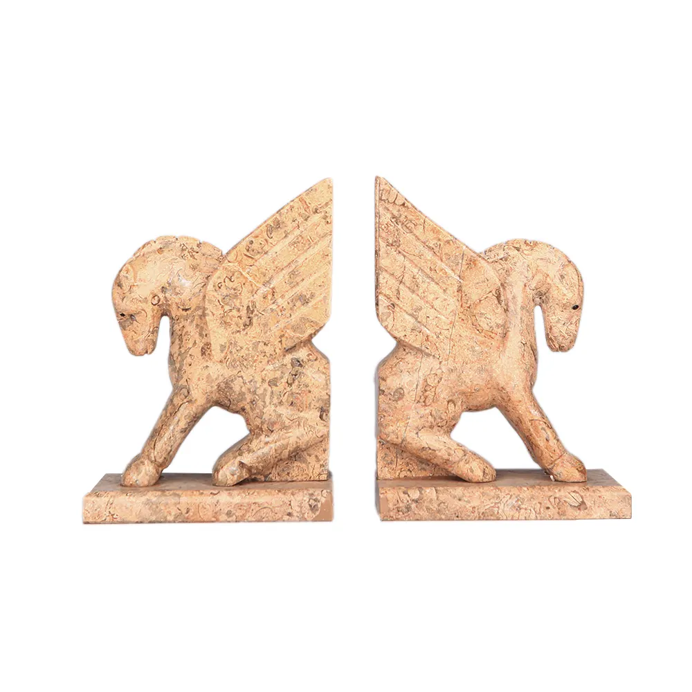 Antique Cổ Điển Onyx Đá Cẩm Thạch Trắng San Hô Đen Ngựa Cánh Cuốn Sách Cuối Bookend Hiện Đại Pakistan Màu Xanh Lá Cây Đánh Bóng Cho Bán Và Trang Trí