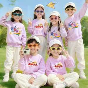 Sweat-shirts à col rond pour enfants, uniformes scolaires à manches longues avec lettrage imprimé pour élèves du primaire, en coton, matière fine - Product Image 3