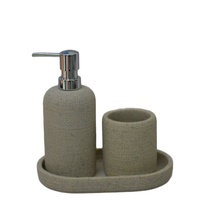 Ensemble d'accessoires de salle de bain en résine texturée beige mat de haute qualité, 3 pièces, avec distributeur de savon, gobelet et plateau organisateur