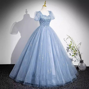 Elegant Ball Gown Gray Blue Chiffon Sweetheart Neckline Natural Waist Prom Dress Formal Evening Wear - Product Image 3