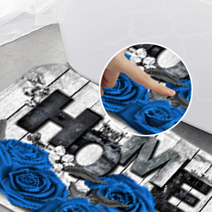 Màu Xanh Tăng 4 Pcs Rèm Tắm Bộ Non-Slip Thảm Rèm Tắm Với 12 Móc - Product Image 5