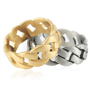 Anillo de Cadena Geométrico Hueco, Joyería de Moda Unisex, Color Plata y Oro, Acero Inoxidable, Diseño de Eslabones Planos, Listo para Enviar - Product Image 4