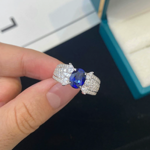 Anello in Argento S925 Placcato Oro <span class=keywords><strong>con</strong></span> Zaffiro Coltivato Artificialmente da 1,5 Carati, Gioiello di Alta Gamma Blu Reale Ovale - Product Image 6