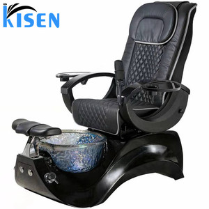 Fauteuil de pédicure pour salon de manucure, style moderne KISEN, gris argenté, avec revêtement en cuir confortable, pour spa des pieds et massage. - Product Image 3