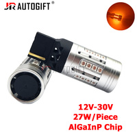 Ampoule LED de voiture haute puissance 27W 7440 1156 3030 24SMD 12V-30V P21W BA15S avec puce AlGaInP couleur ambre pour clignotant