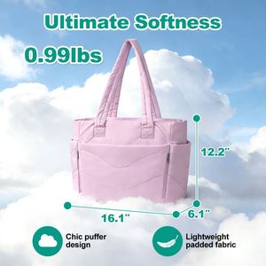 Puffer Tote Bag for Women, Lightweight Puffy Work Handbag Teacher Nurse Quilted Shoulder Bag for School Travel Gym - Product Image 4